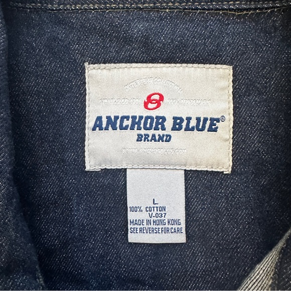 VTG 90s Y2K MENS ANCHOR BLUE DARK WASH OVERSIZED BOXY DENIM JACKET COAT SzL - Picture 8 of 10